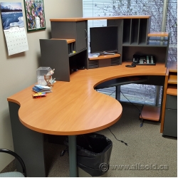 Maple and Grey Corner Desk with Storage and P Top